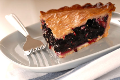 Slice of fresh blueberry pie on a plate honey blueberry pie recipe